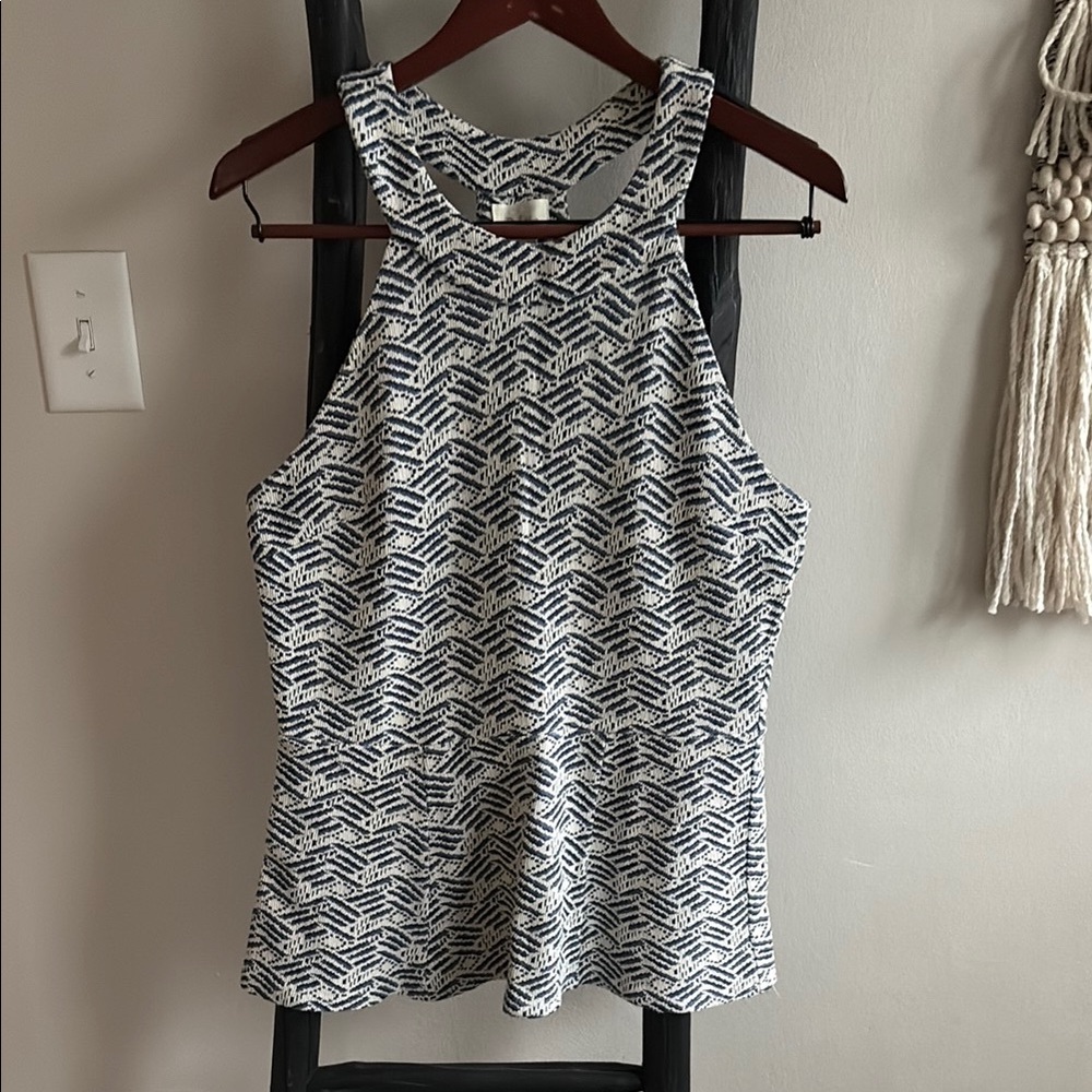 Anthropologie Deletta Halter Top. Blue, black and ivory. Size L.